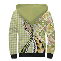 Aloha Vintage Palaka Floral Hawaiian Quilt Sherpa Hoodie Omaomao Motif - Polynesian Pride