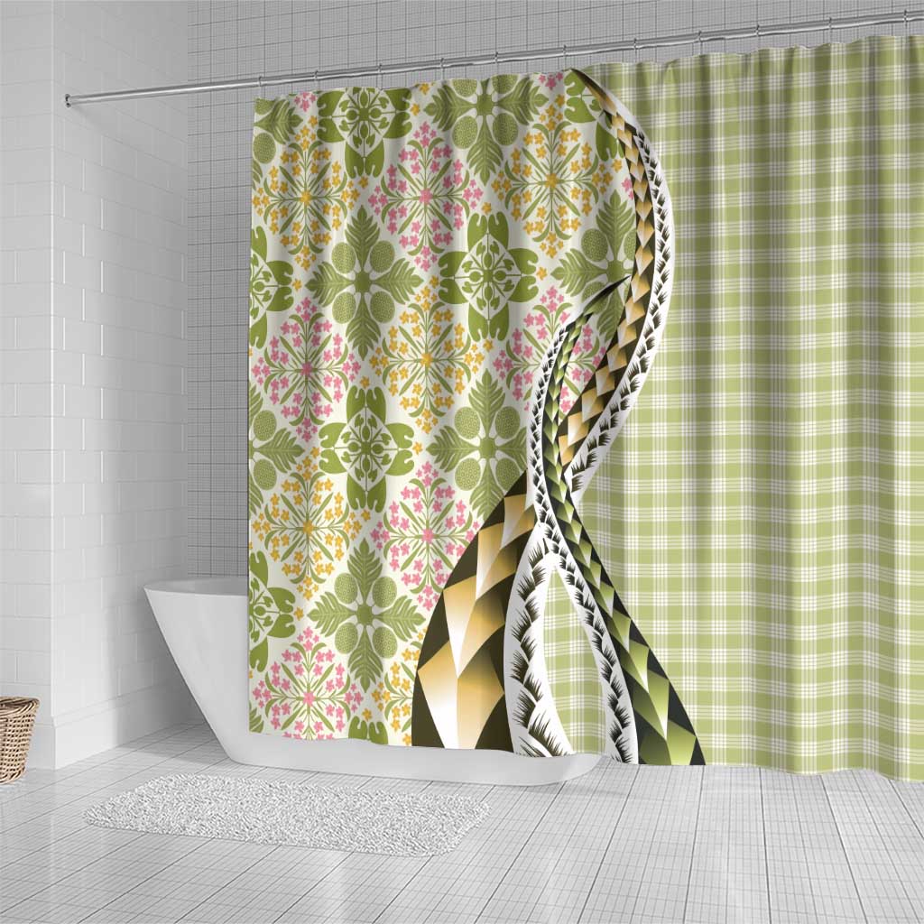 Aloha Vintage Palaka Floral Hawaiian Quilt Shower Curtain Omaomao Motif - Polynesian Pride