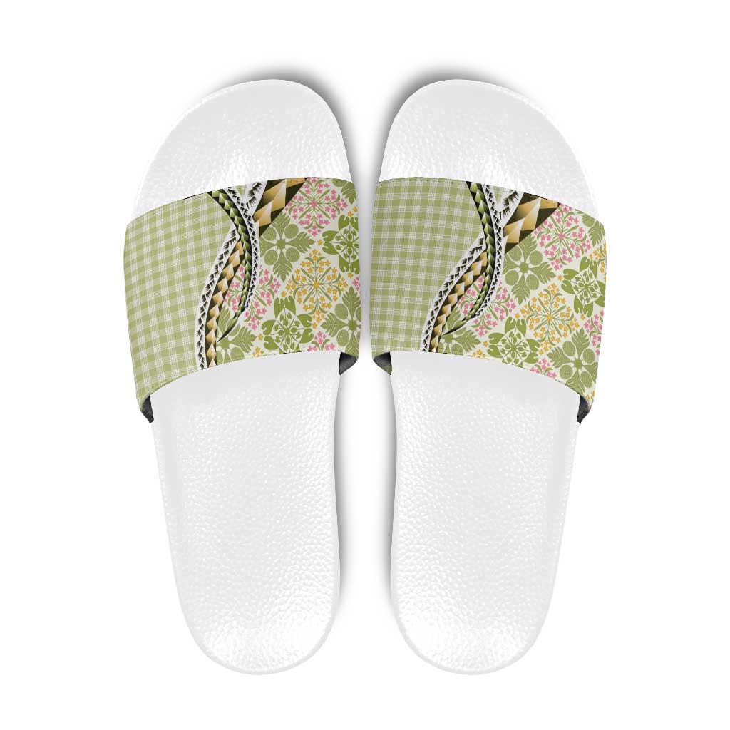 Aloha Vintage Palaka Floral Hawaiian Quilt Slide Sandals Omaomao Motif - Polynesian Pride