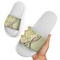 Aloha Vintage Palaka Floral Hawaiian Quilt Slide Sandals Omaomao Motif - Polynesian Pride