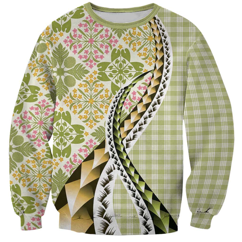 Aloha Vintage Palaka Floral Hawaiian Quilt Sweatshirt Omaomao Motif - Polynesian Pride