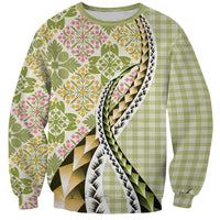 Aloha Vintage Palaka Floral Hawaiian Quilt Sweatshirt Omaomao Motif - Polynesian Pride