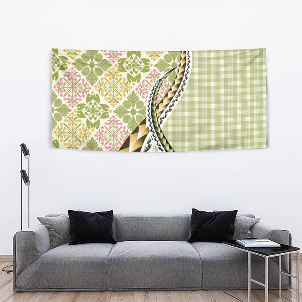 Aloha Vintage Palaka Floral Hawaiian Quilt Tapestry Omaomao Motif - Polynesian Pride