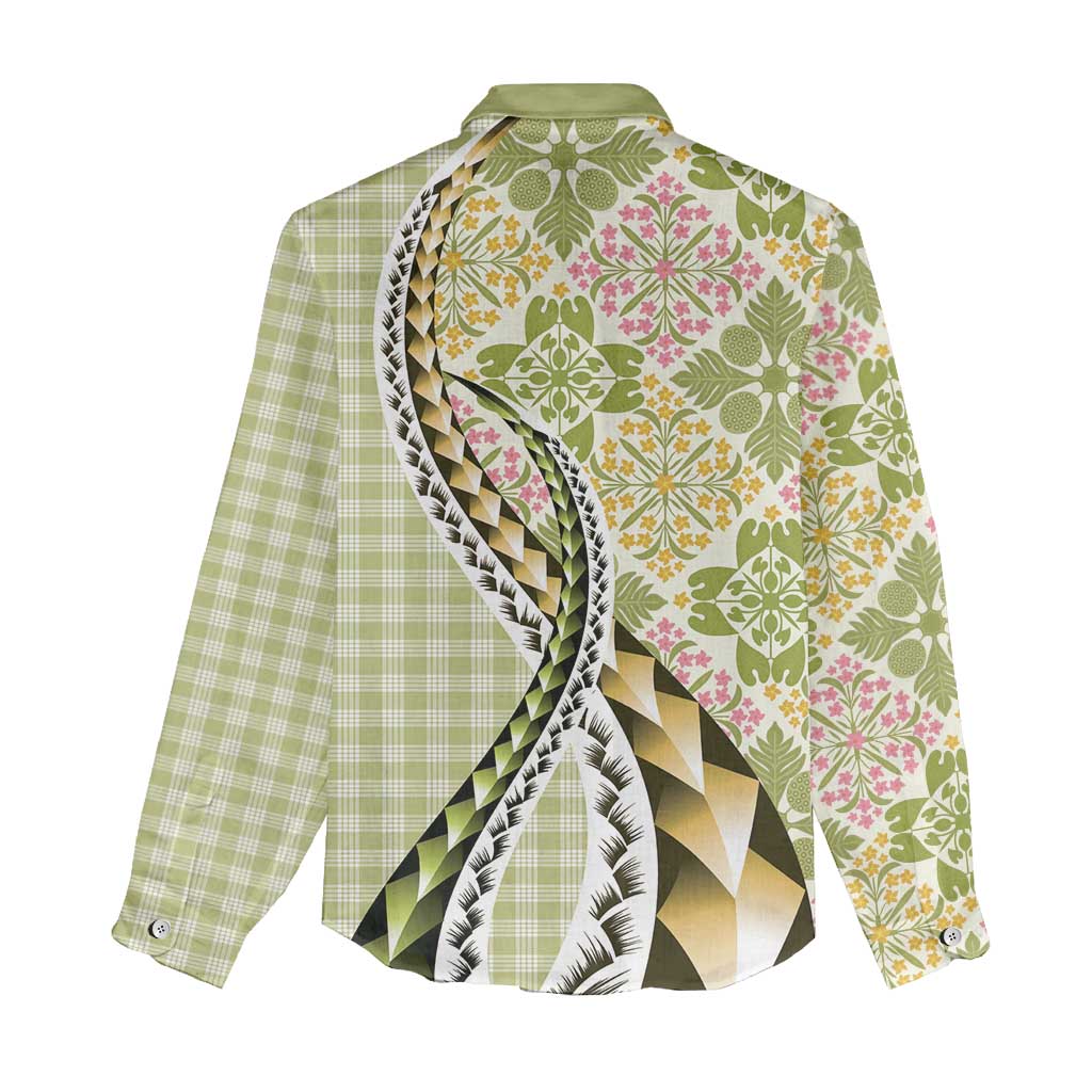 Aloha Vintage Palaka Floral Hawaiian Quilt Women Casual Shirt Omaomao Motif - Polynesian Pride