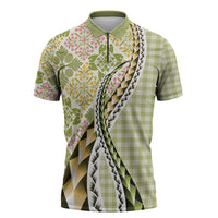 Aloha Vintage Palaka Floral Hawaiian Quilt Zipper Polo Shirt Omaomao Motif - Polynesian Pride
