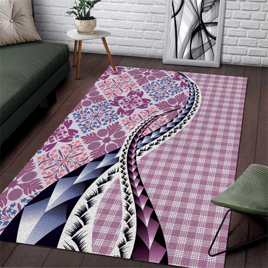 Aloha Vintage Palaka Floral Hawaiian Quilt Area Rug Akala Motif - Polynesian Pride