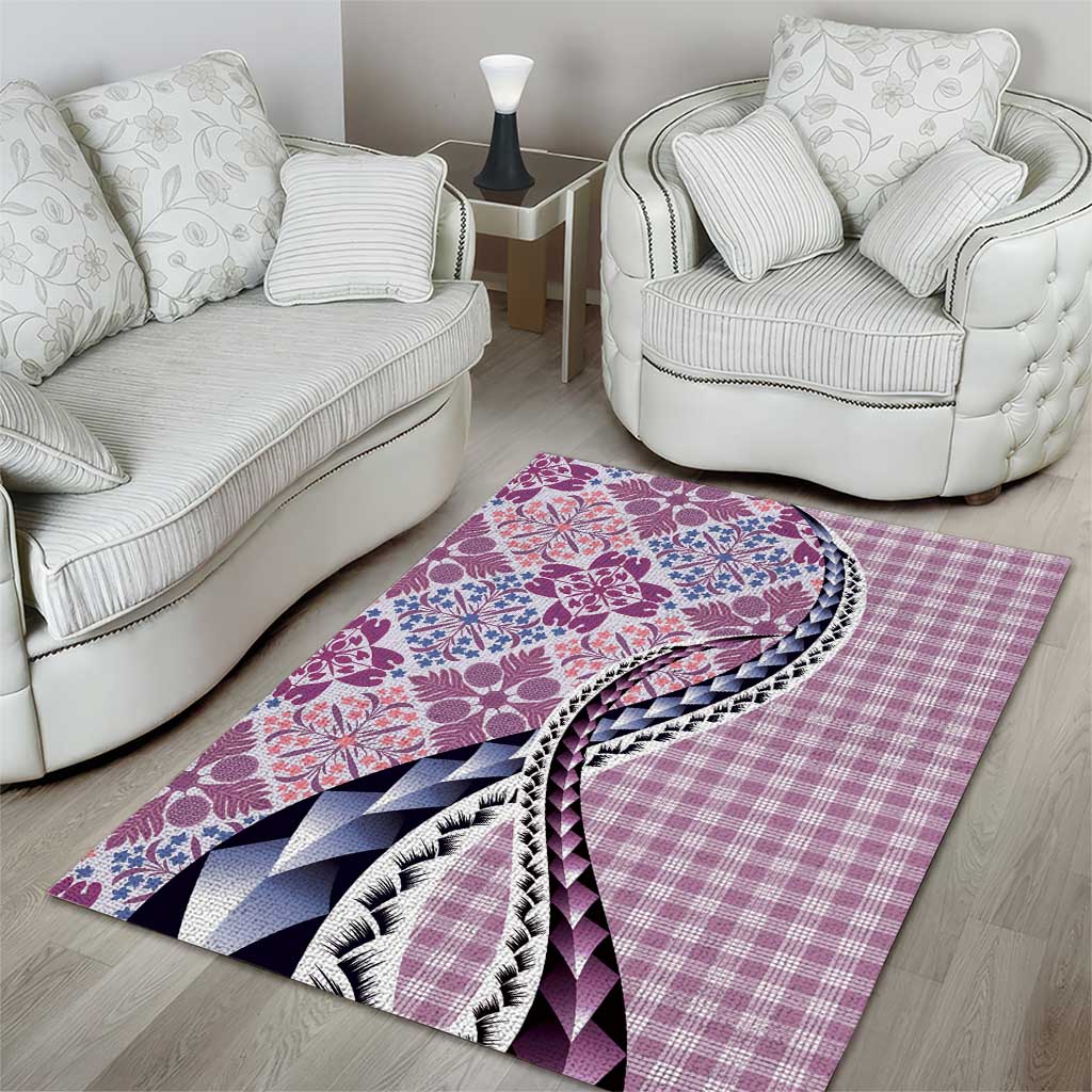 Aloha Vintage Palaka Floral Hawaiian Quilt Area Rug Akala Motif - Polynesian Pride