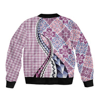 Aloha Vintage Palaka Floral Hawaiian Quilt Bomber Jacket Akala Motif - Polynesian Pride