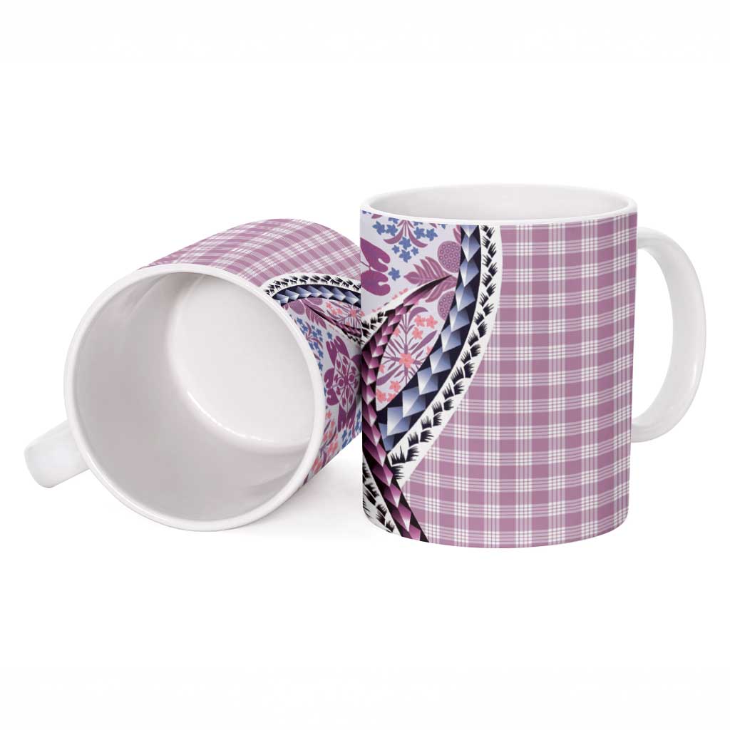 Aloha Vintage Palaka Floral Hawaiian Quilt Ceramic Mug Akala Motif - Polynesian Pride