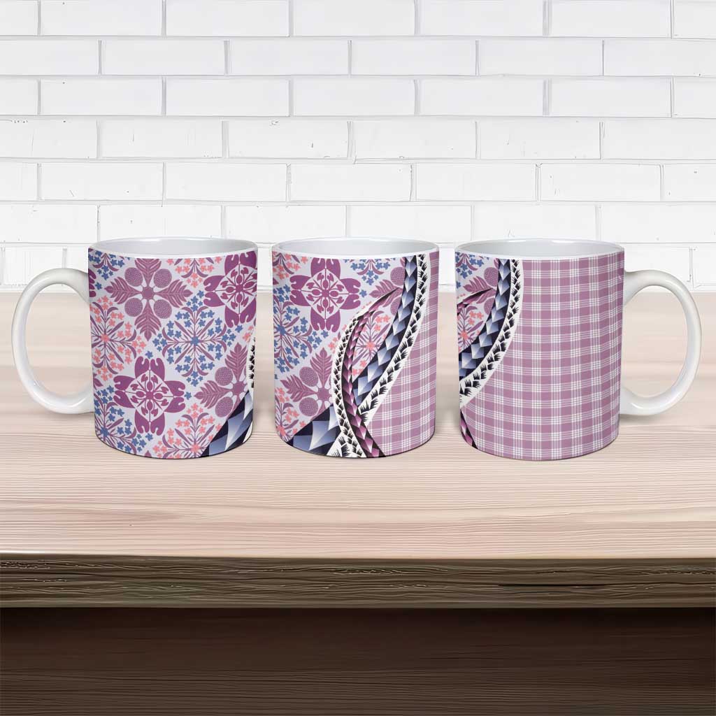 Aloha Vintage Palaka Floral Hawaiian Quilt Ceramic Mug Akala Motif - Polynesian Pride