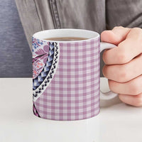 Aloha Vintage Palaka Floral Hawaiian Quilt Ceramic Mug Akala Motif - Polynesian Pride