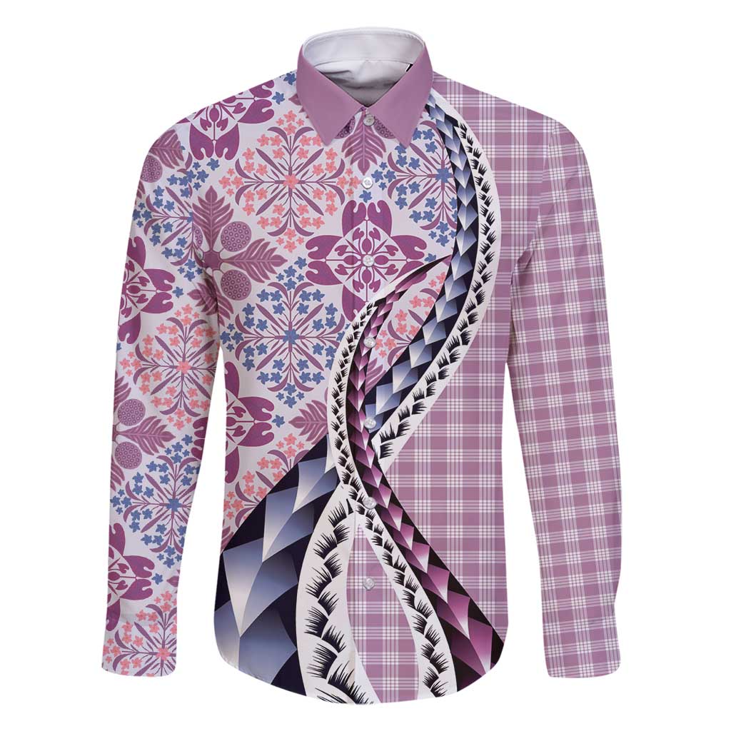 Aloha Vintage Palaka Floral Hawaiian Quilt Family Matching Long Sleeve Bodycon Dress and Hawaiian Shirt Akala Motif - Polynesian Pride