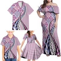 Aloha Vintage Palaka Floral Hawaiian Quilt Family Matching Off Shoulder Maxi Dress and Hawaiian Shirt Akala Motif - Polynesian Pride