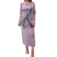 Aloha Vintage Palaka Floral Hawaiian Quilt Family Matching Puletasi and Hawaiian Shirt Akala Motif - Polynesian Pride