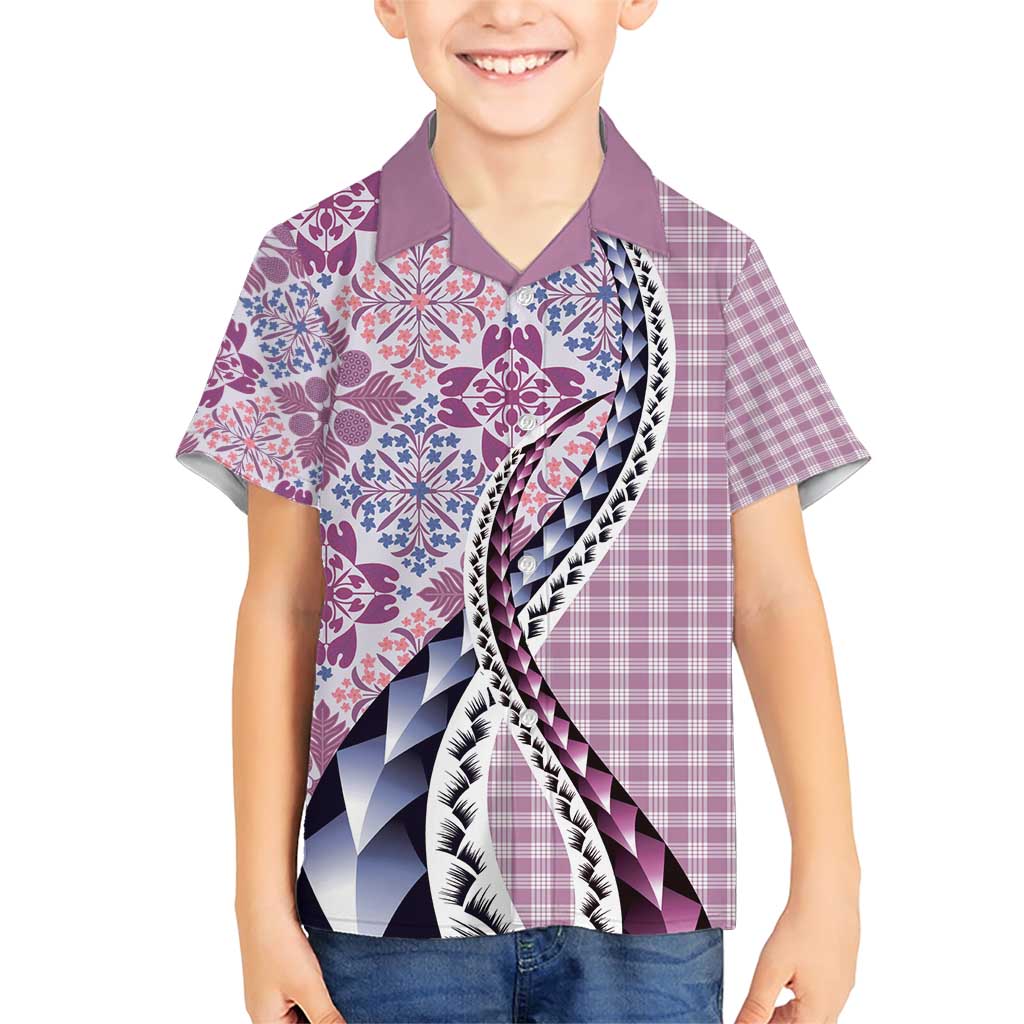 Aloha Vintage Palaka Floral Hawaiian Quilt Family Matching Short Sleeve Bodycon Dress and Hawaiian Shirt Akala Motif - Polynesian Pride