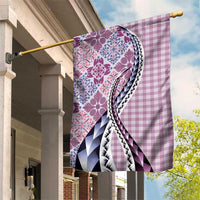 Aloha Vintage Palaka Floral Hawaiian Quilt Garden Flag Akala Motif - Polynesian Pride