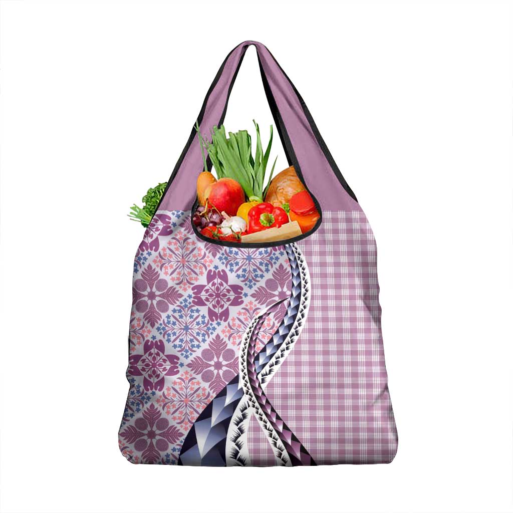 Aloha Vintage Palaka Floral Hawaiian Quilt Grocery Bag Akala Motif - Polynesian Pride