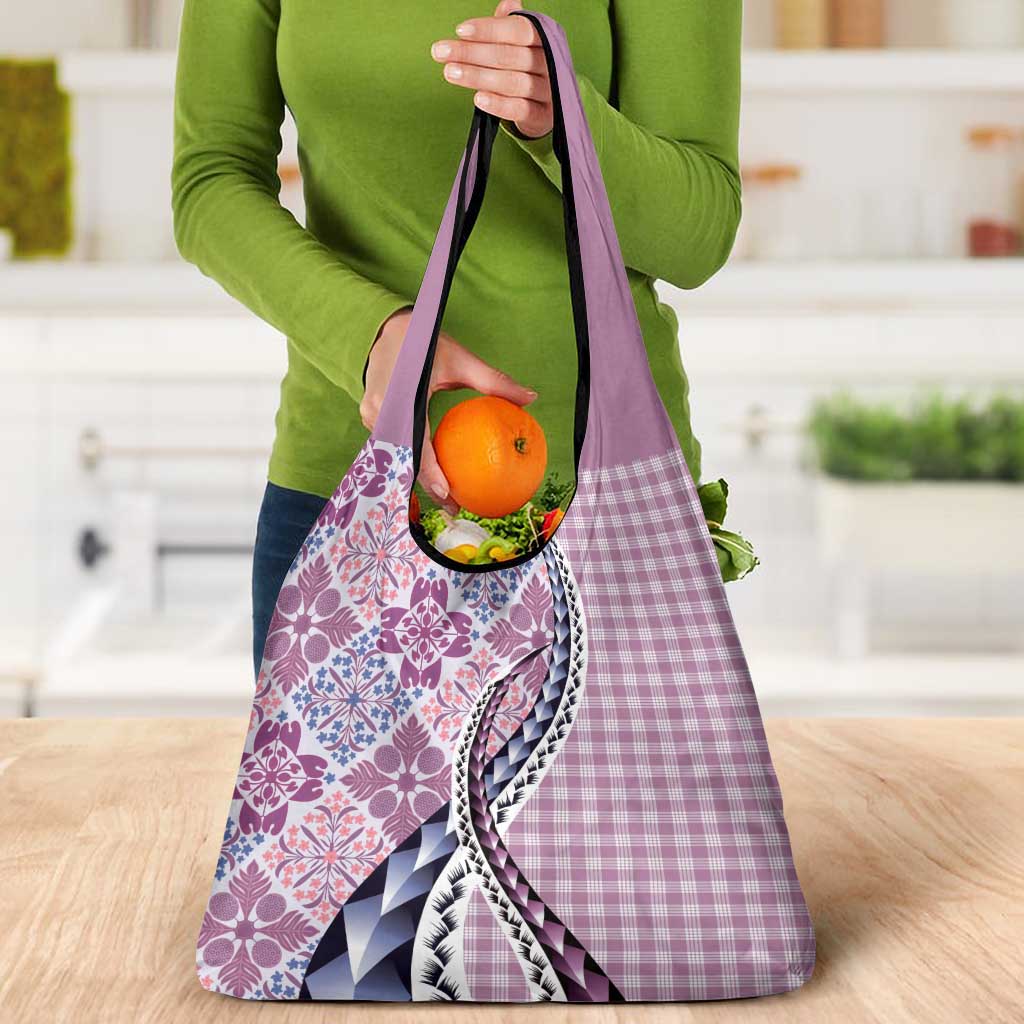 Aloha Vintage Palaka Floral Hawaiian Quilt Grocery Bag Akala Motif - Polynesian Pride