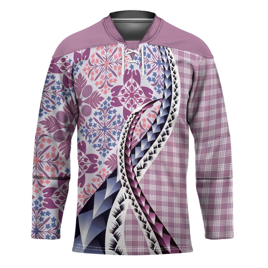 Aloha Vintage Palaka Floral Hawaiian Quilt Hockey Jersey Akala Motif - Polynesian Pride