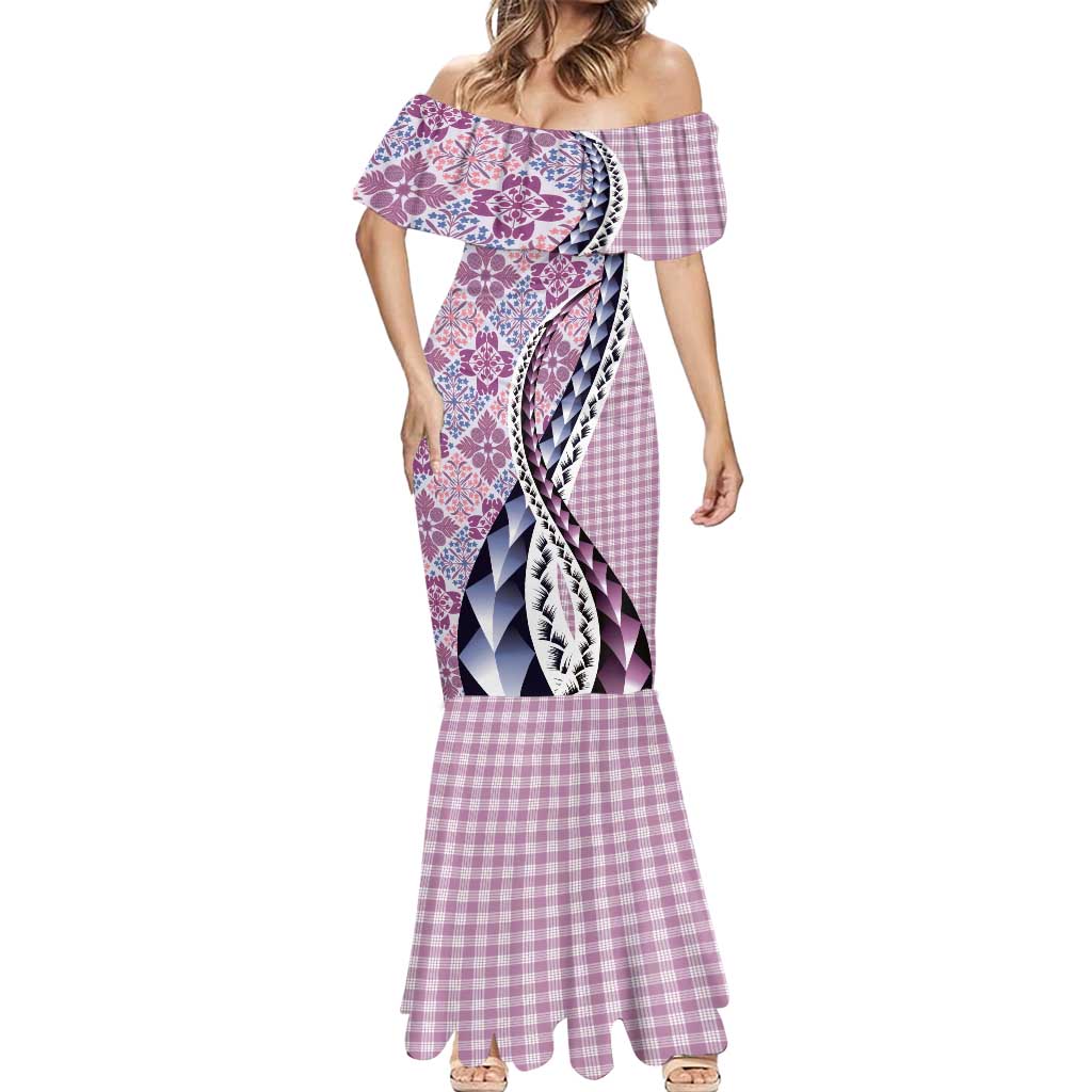 Aloha Vintage Palaka Floral Hawaiian Quilt Mermaid Dress Akala Motif - Polynesian Pride