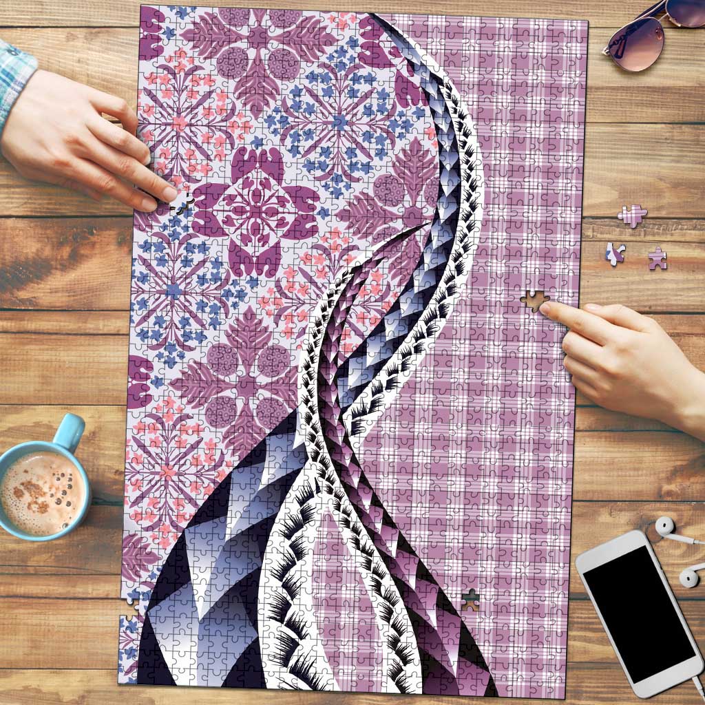 Aloha Vintage Palaka Floral Hawaiian Quilt Puzzle Akala Motif - Polynesian Pride