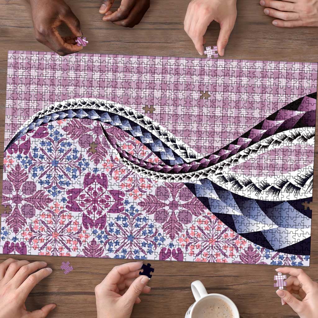 Aloha Vintage Palaka Floral Hawaiian Quilt Puzzle Akala Motif - Polynesian Pride