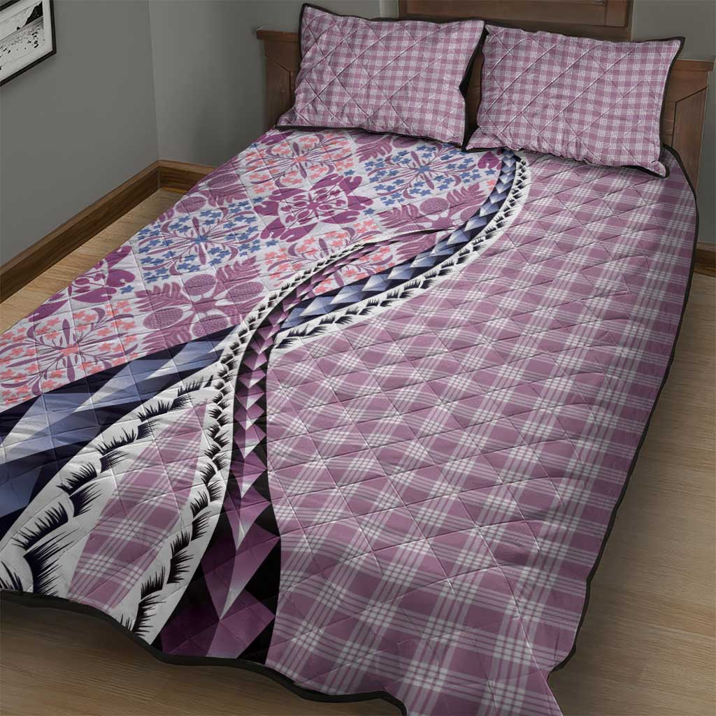 Aloha Vintage Palaka Floral Hawaiian Quilt Quilt Bed Set Akala Motif - Polynesian Pride