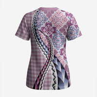 Aloha Vintage Palaka Floral Hawaiian Quilt Scrub Top Akala Motif - Polynesian Pride