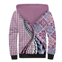 Aloha Vintage Palaka Floral Hawaiian Quilt Sherpa Hoodie Akala Motif - Polynesian Pride