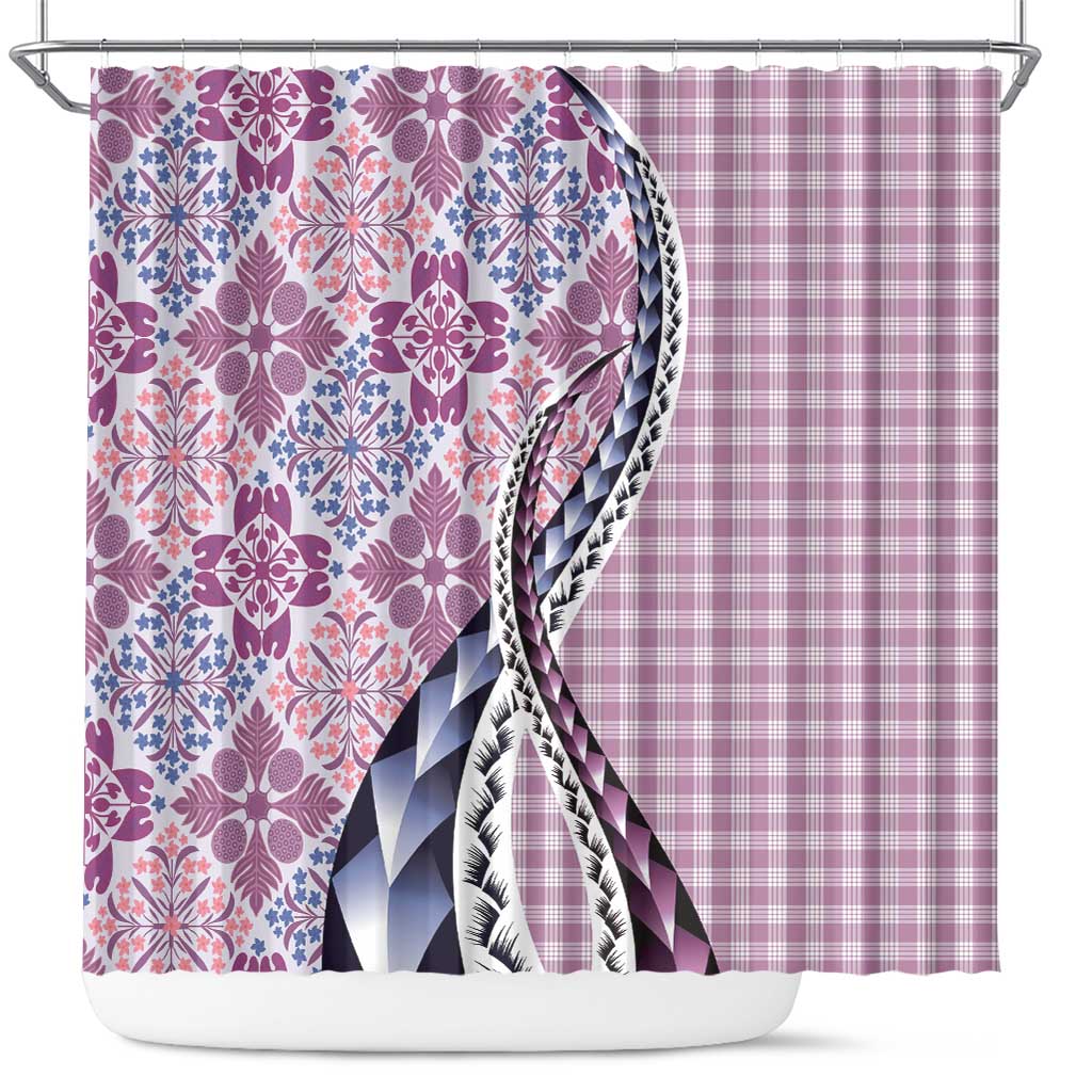 Aloha Vintage Palaka Floral Hawaiian Quilt Shower Curtain Akala Motif - Polynesian Pride