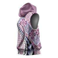 Aloha Vintage Palaka Floral Hawaiian Quilt Sleeveless Hoodie Akala Motif - Polynesian Pride