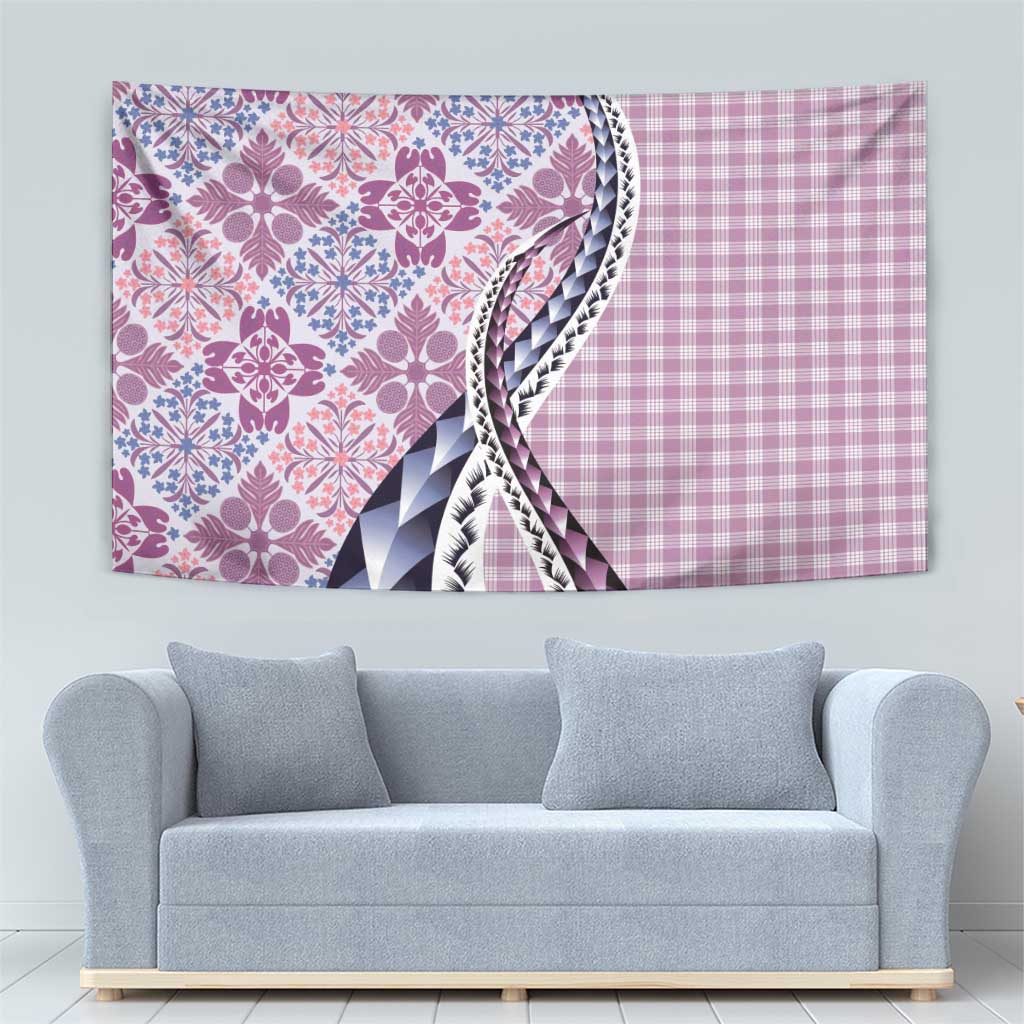 Aloha Vintage Palaka Floral Hawaiian Quilt Tapestry Akala Motif - Polynesian Pride