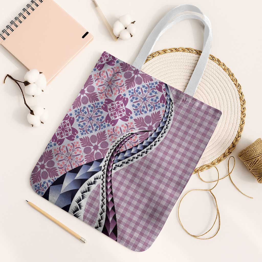 Aloha Vintage Palaka Floral Hawaiian Quilt Tote Bag Akala Motif - Polynesian Pride