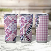 Aloha Vintage Palaka Floral Hawaiian Quilt Tumbler Cup Akala Motif - Polynesian Pride