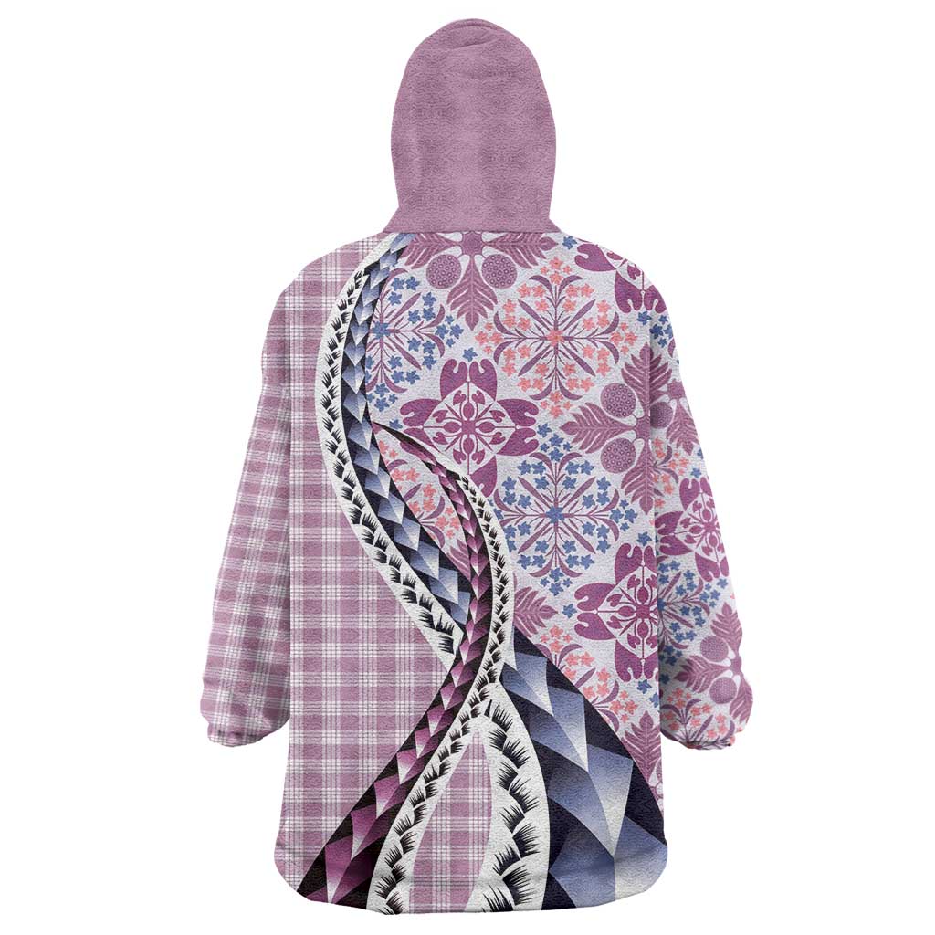 Aloha Vintage Palaka Floral Hawaiian Quilt Wearable Blanket Hoodie Akala Motif - Polynesian Pride