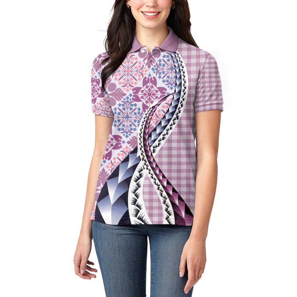 Aloha Vintage Palaka Floral Hawaiian Quilt Women Polo Shirt Akala Motif - Polynesian Pride