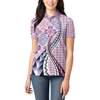 Aloha Vintage Palaka Floral Hawaiian Quilt Women Polo Shirt Akala Motif - Polynesian Pride