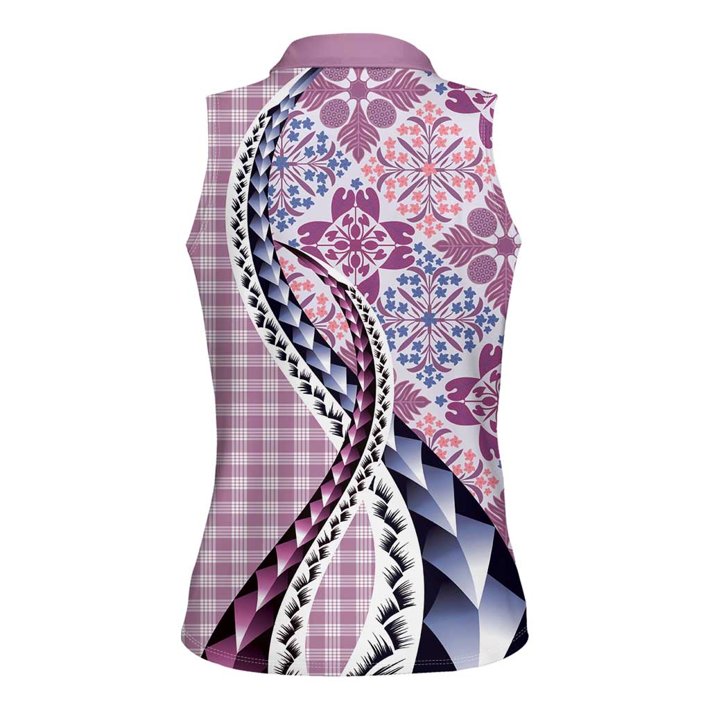 Aloha Vintage Palaka Floral Hawaiian Quilt Women Sleeveless Polo Shirt Akala Motif - Polynesian Pride