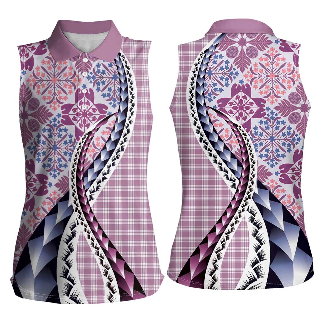 Aloha Vintage Palaka Floral Hawaiian Quilt Women Sleeveless Polo Shirt Akala Motif - Polynesian Pride