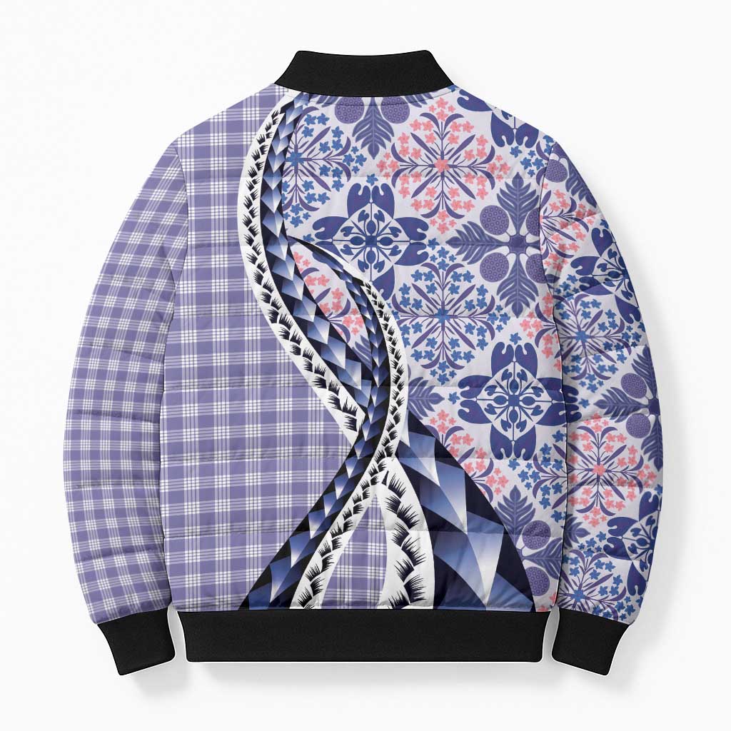 Aloha Vintage Palaka Floral Hawaiian Quilt Bomber Puffer Jacket Poni Motif - Polynesian Pride