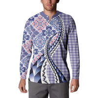 Aloha Vintage Palaka Floral Hawaiian Quilt Button Sweatshirt Poni Motif - Polynesian Pride