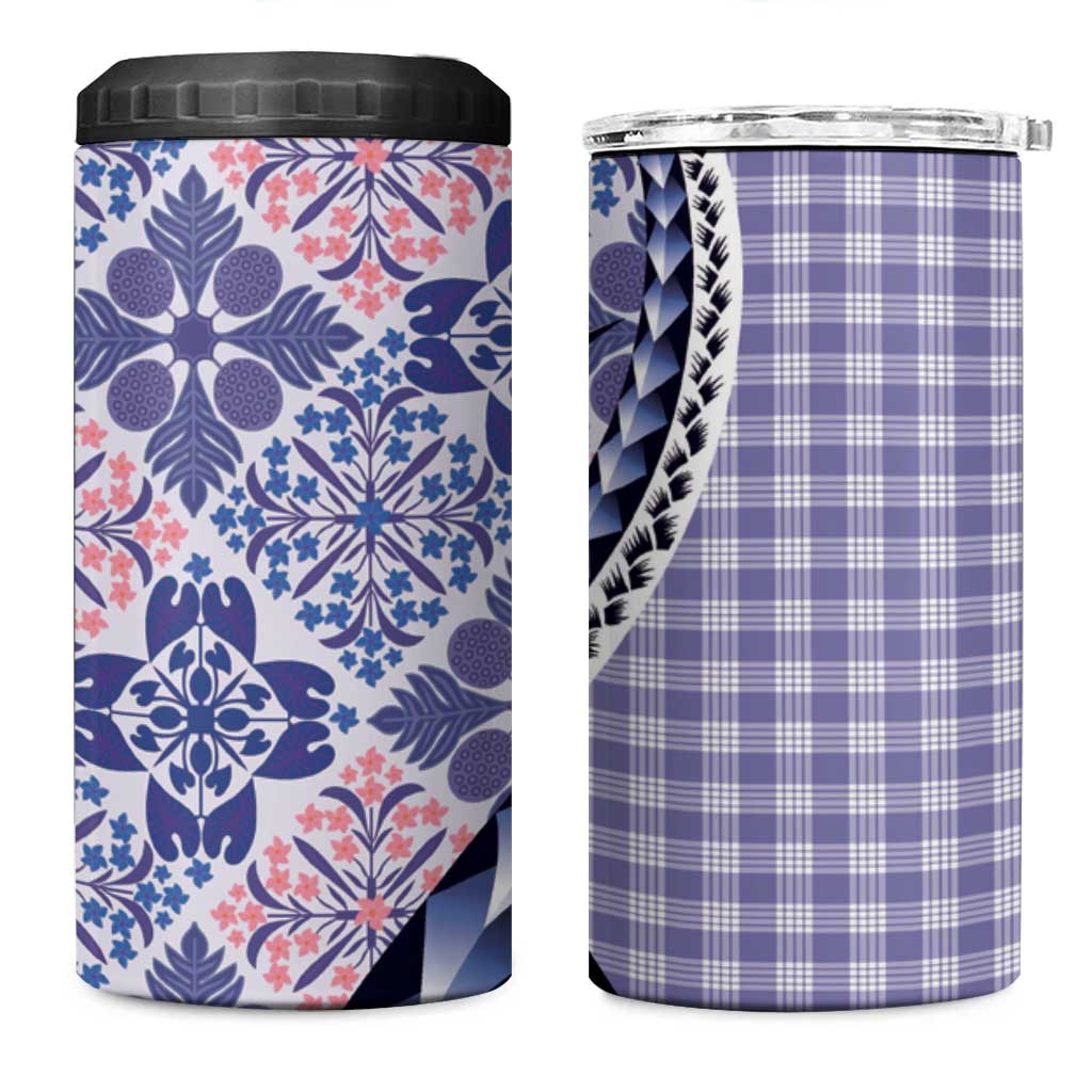 Aloha Vintage Palaka Floral Hawaiian Quilt 4 in 1 Can Cooler Tumbler Poni Motif - Polynesian Pride