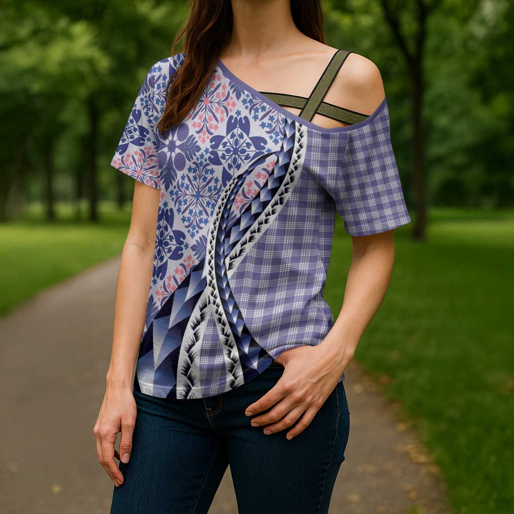 Aloha Vintage Palaka Floral Hawaiian Quilt Cross Shoulder Shirt Poni Motif - Polynesian Pride