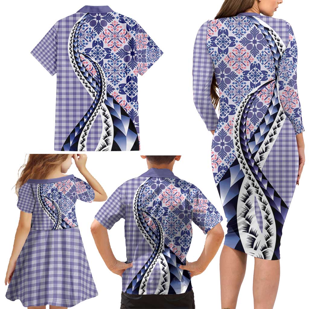 Aloha Vintage Palaka Floral Hawaiian Quilt Family Matching Long Sleeve Bodycon Dress and Hawaiian Shirt Poni Motif - Polynesian Pride