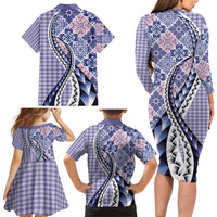 Aloha Vintage Palaka Floral Hawaiian Quilt Family Matching Long Sleeve Bodycon Dress and Hawaiian Shirt Poni Motif - Polynesian Pride
