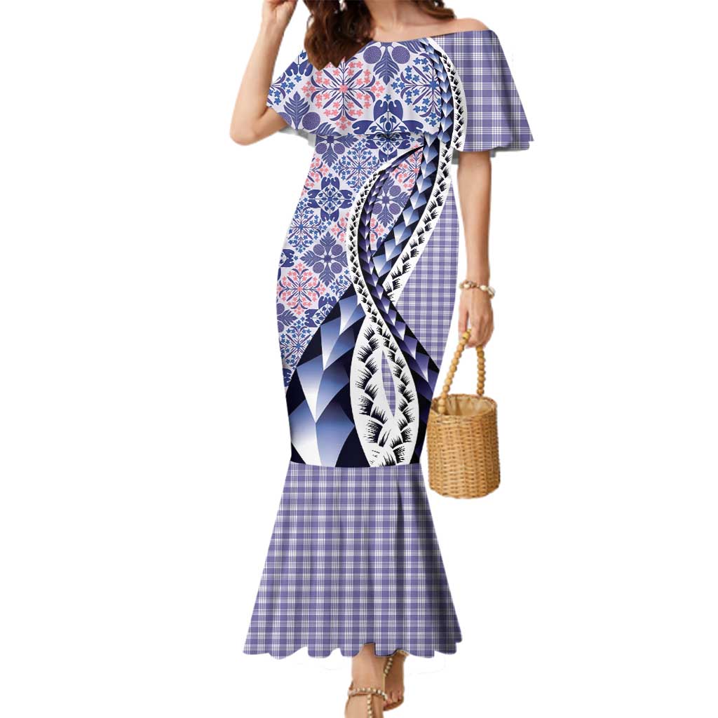 Aloha Vintage Palaka Floral Hawaiian Quilt Family Matching Mermaid Dress and Hawaiian Shirt Poni Motif - Polynesian Pride