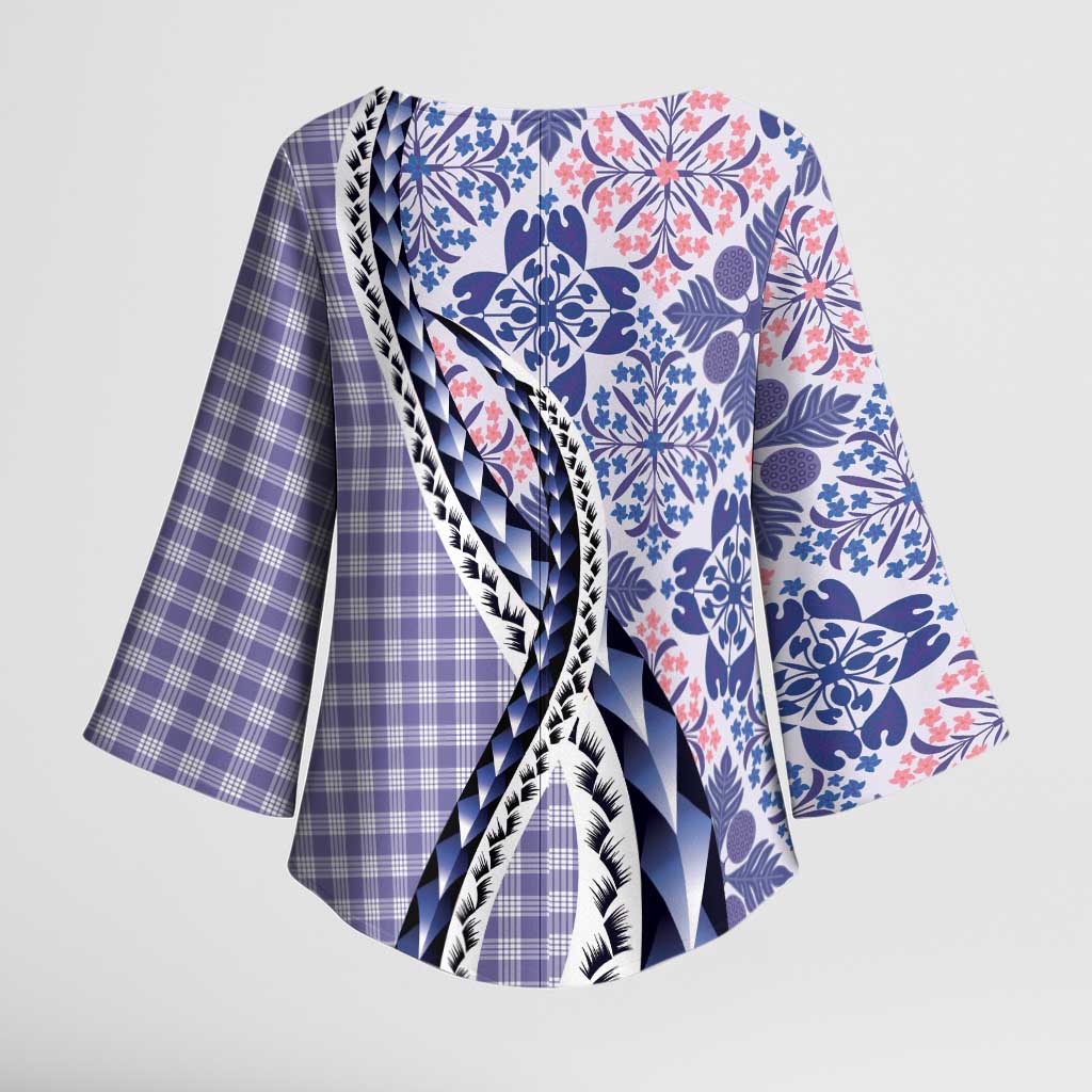 Aloha Vintage Palaka Floral Hawaiian Quilt Kimono Sleeve Blouse Poni Motif - Polynesian Pride