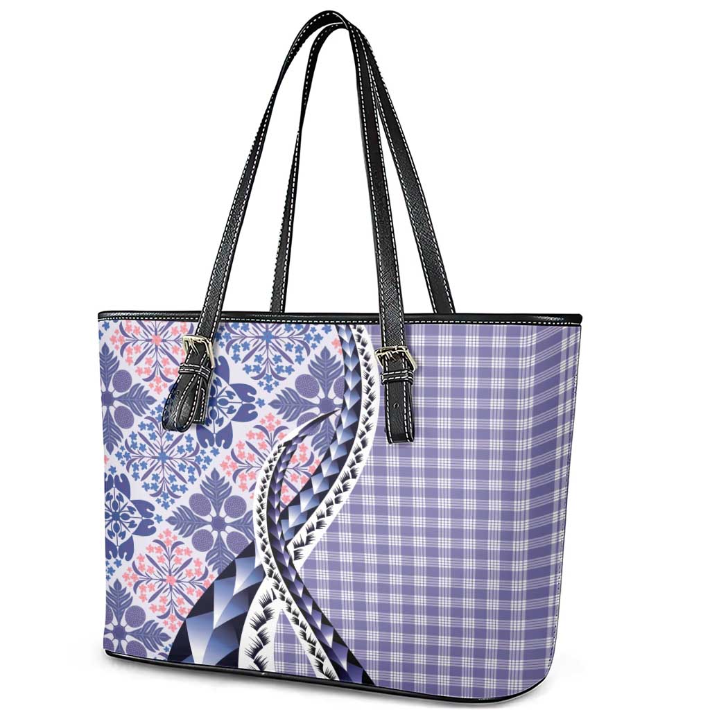 Aloha Vintage Palaka Floral Hawaiian Quilt Leather Tote Bag Poni Motif - Polynesian Pride