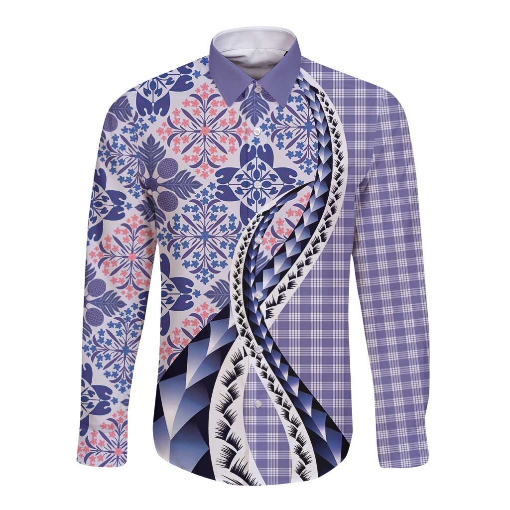 Aloha Vintage Palaka Floral Hawaiian Quilt Long Sleeve Button Shirt Poni Motif - Polynesian Pride