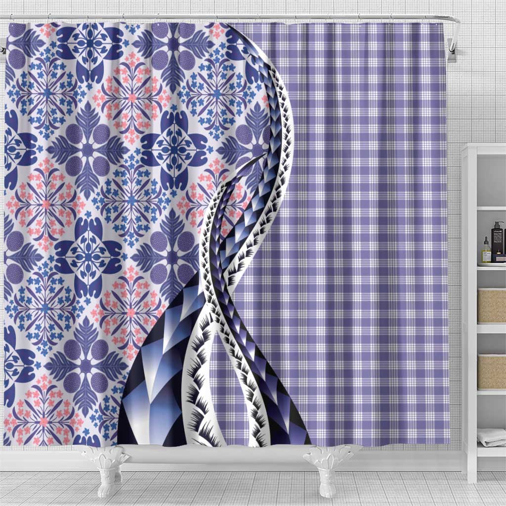 Aloha Vintage Palaka Floral Hawaiian Quilt Shower Curtain Poni Motif - Polynesian Pride